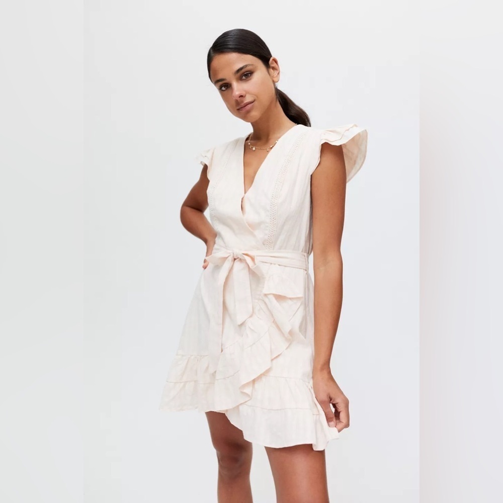 MINKPINK Pink Flutter Sleeve Sundress MINKPINK Kelsey Mini Wrap Dress - Picture 3 of 11